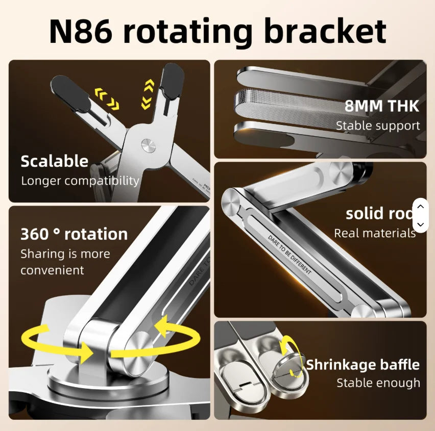 2025 New Hot Selling N86 Aluminum Alloy Foldable X Foldable 360 Rotating Height Adjustable Heat Dissipation Laptop Stand