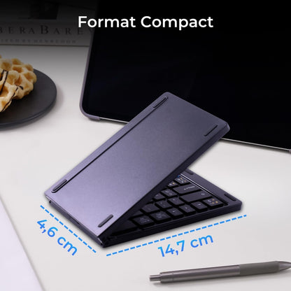 KB Mini Fold - Mini Clavier Bluetooth Pliable AZERTY FR | Bluetooth, Pliable, Rechargeable USB-C, 40H Autonomie, Léger, Silencieux, Compatible Windows/Ios/Android
