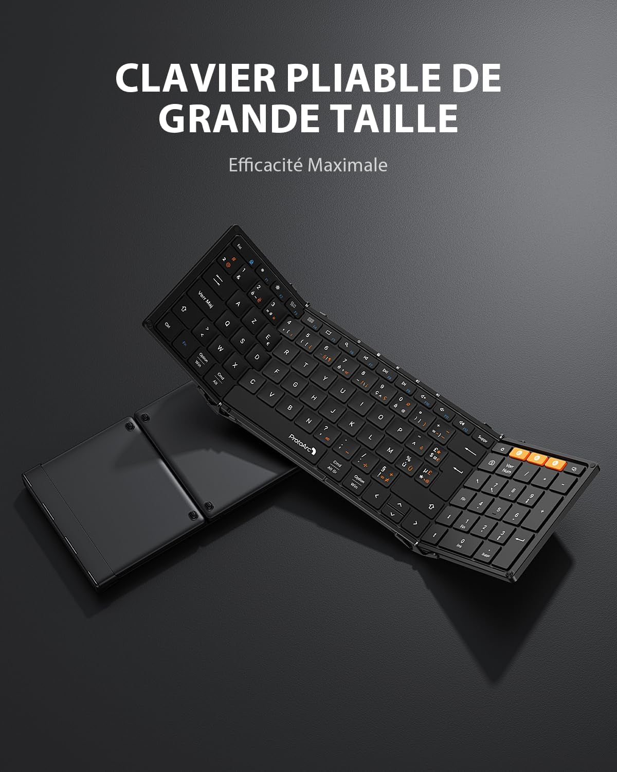 XK01 Clavier Bluetooth Pliable AZERTY Avec Pavé Numérique | 105 Touches, 3 Appareils Bluetooth, Rechargeable, Compatible Avec Android Windows Ios Téléphone Tablette Ipad