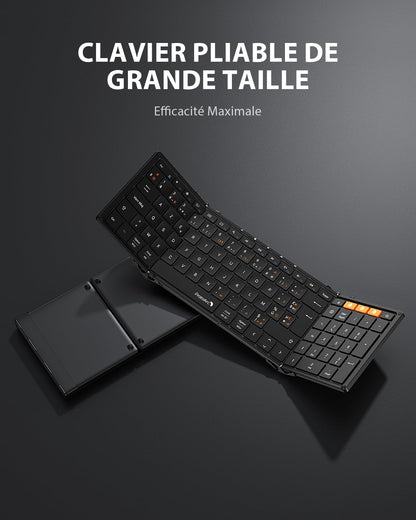 XK01 Clavier Bluetooth Pliable AZERTY Avec Pavé Numérique | 105 Touches, 3 Appareils Bluetooth, Rechargeable, Compatible Avec Android Windows Ios Téléphone Tablette Ipad