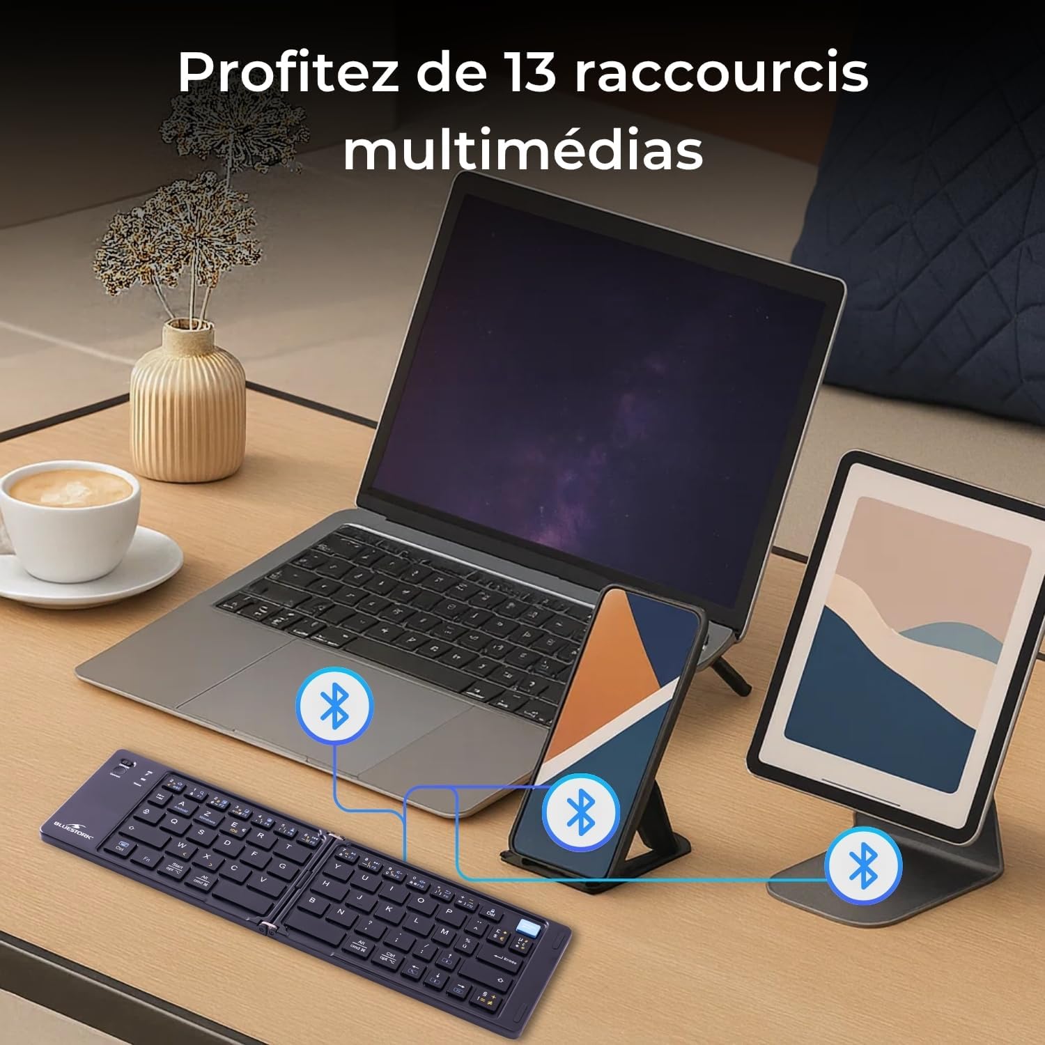 KB Mini Fold - Mini Clavier Bluetooth Pliable AZERTY FR | Bluetooth, Pliable, Rechargeable USB-C, 40H Autonomie, Léger, Silencieux, Compatible Windows/Ios/Android