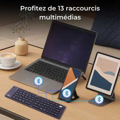 KB Mini Fold - Mini Clavier Bluetooth Pliable AZERTY FR | Bluetooth, Pliable, Rechargeable USB-C, 40H Autonomie, Léger, Silencieux, Compatible Windows/Ios/Android