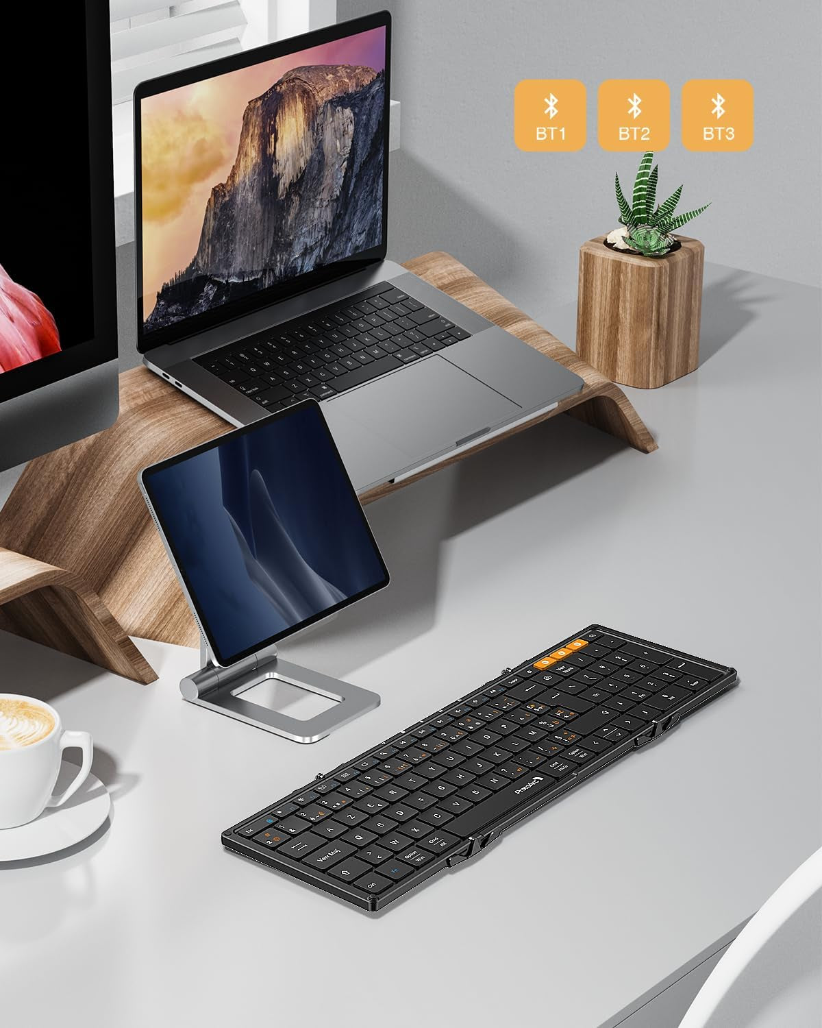 XK01 Clavier Bluetooth Pliable AZERTY Avec Pavé Numérique | 105 Touches, 3 Appareils Bluetooth, Rechargeable, Compatible Avec Android Windows Ios Téléphone Tablette Ipad