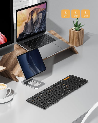 XK01 Clavier Bluetooth Pliable AZERTY Avec Pavé Numérique | 105 Touches, 3 Appareils Bluetooth, Rechargeable, Compatible Avec Android Windows Ios Téléphone Tablette Ipad