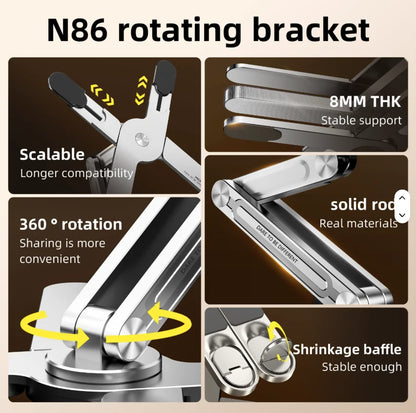 2025 New Hot Selling N86 Aluminum Alloy Foldable X Foldable 360 Rotating Height Adjustable Heat Dissipation Laptop Stand