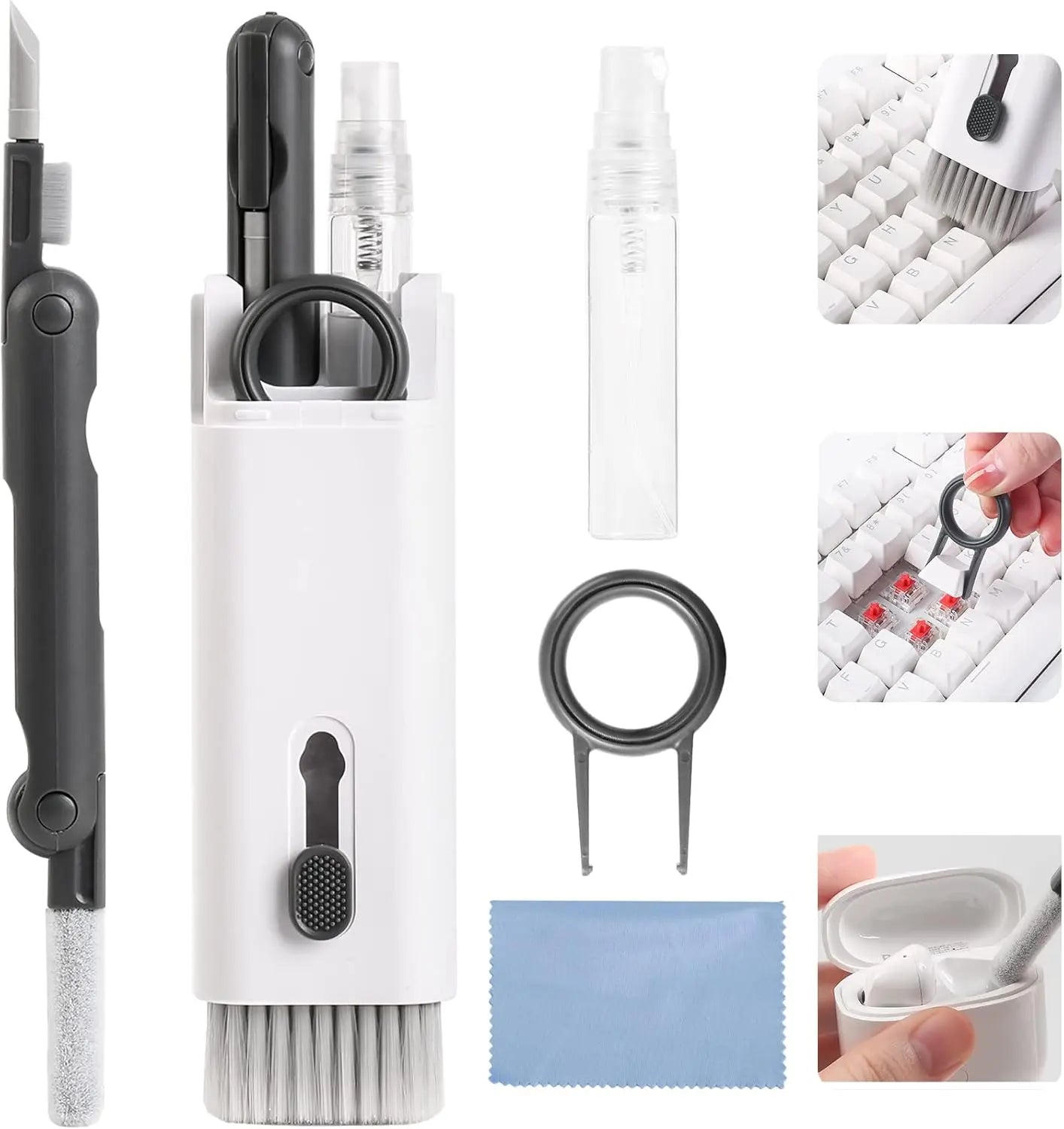 7In1 Electronic Cleaning Kit for Keyboard Airpods Cleaner Pen Macbook Ipad Iphone Screen Dust Brush Soft Cloth Spray Bottle Set