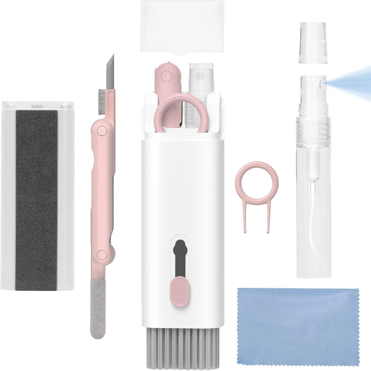 7In1 Electronic Cleaning Kit for Keyboard Airpods Cleaner Pen Macbook Ipad Iphone Screen Dust Brush Soft Cloth Spray Bottle Set