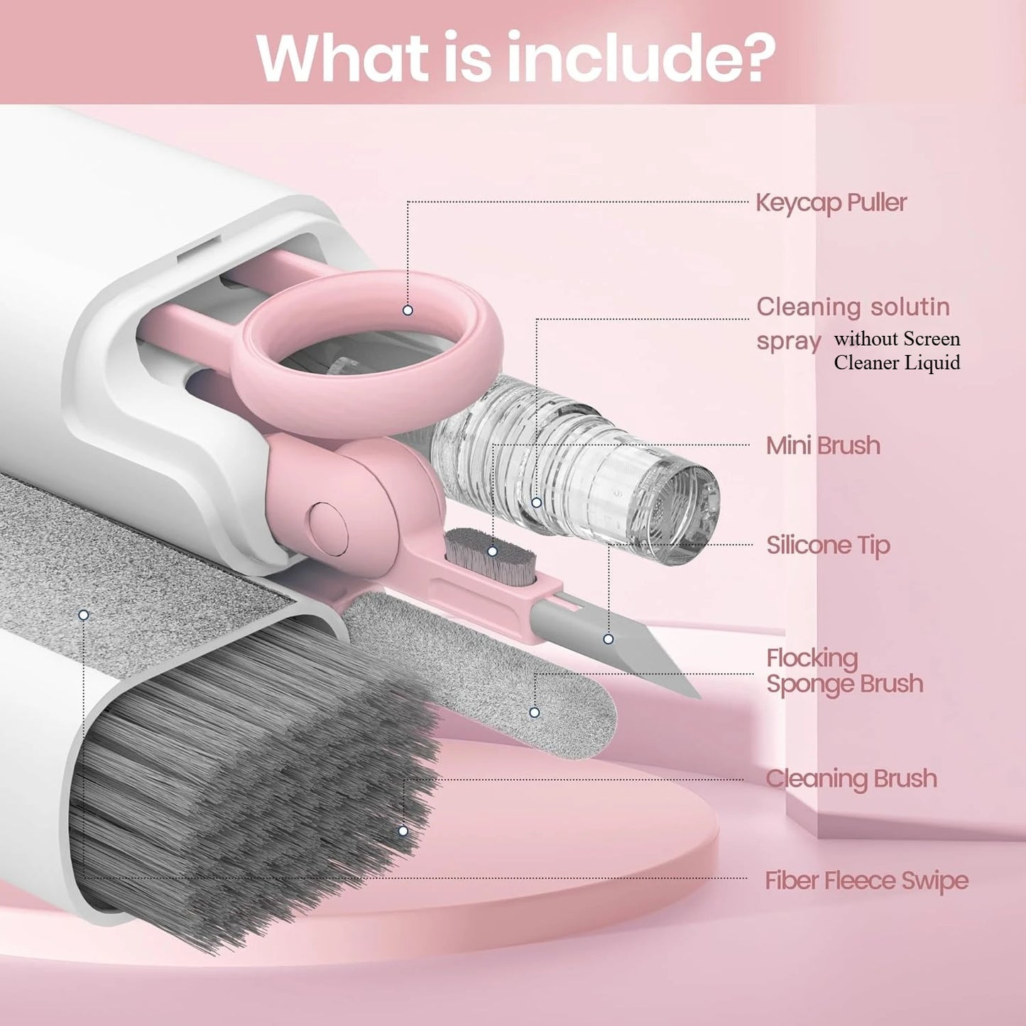 7In1 Electronic Cleaning Kit for Keyboard Airpods Cleaner Pen Macbook Ipad Iphone Screen Dust Brush Soft Cloth Spray Bottle Set