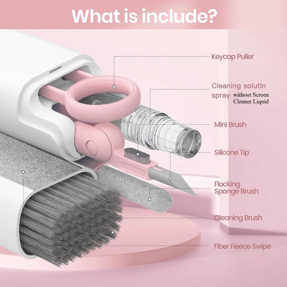 7In1 Electronic Cleaning Kit for Keyboard Airpods Cleaner Pen Macbook Ipad Iphone Screen Dust Brush Soft Cloth Spray Bottle Set