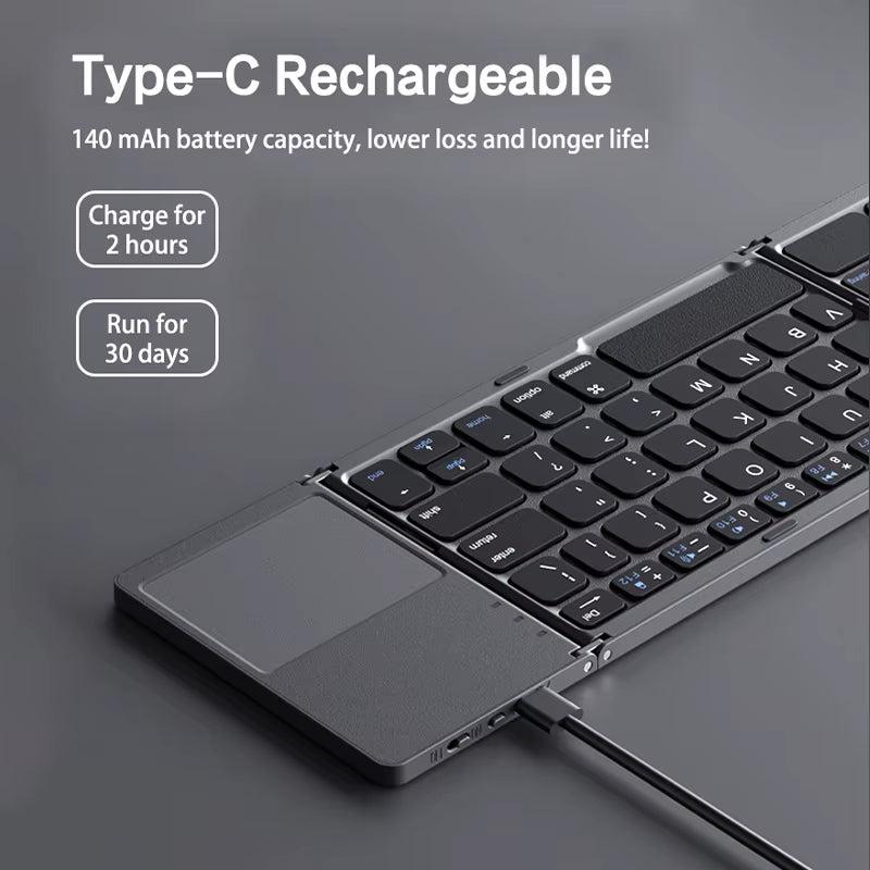 Clavier Pliable Ultra-Fin 3-En-1 Rechargeable Sans Fil Avec Pavé Tactile Pour Ipad, Android Et Windows