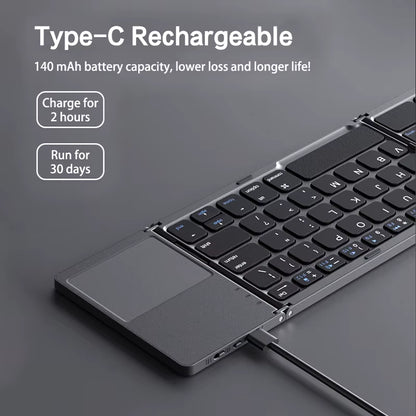 Clavier Pliable Ultra-Fin 3-En-1 Rechargeable Sans Fil Avec Pavé Tactile Pour Ipad, Android Et Windows