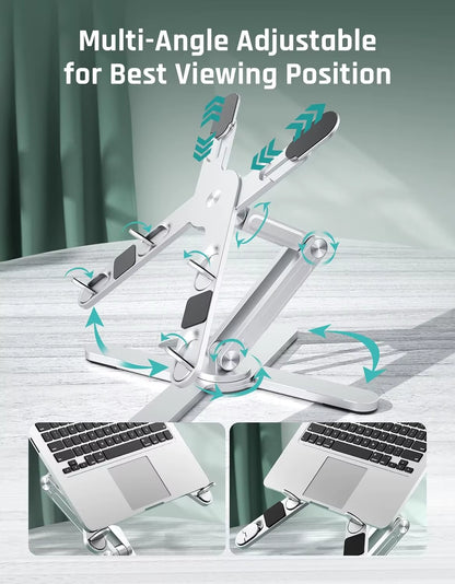 Support D'Ordinateur Portable Pliable En Aluminium Yuwvo X, Rotation À 360°, Pour Macbook Pro 13/17 Pouces, 32X8X6 Cm, Léger Et Pratique