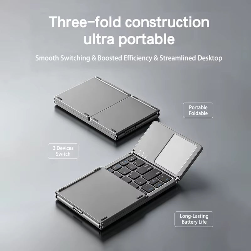 Clavier Pliable Ultra-Fin 3-En-1 Rechargeable Sans Fil Avec Pavé Tactile Pour Ipad, Android Et Windows