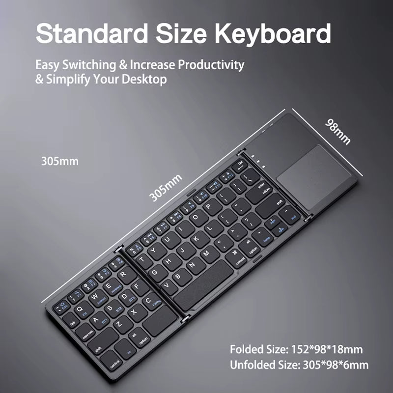 Clavier Pliable Ultra-Fin 3-En-1 Rechargeable Sans Fil Avec Pavé Tactile Pour Ipad, Android Et Windows