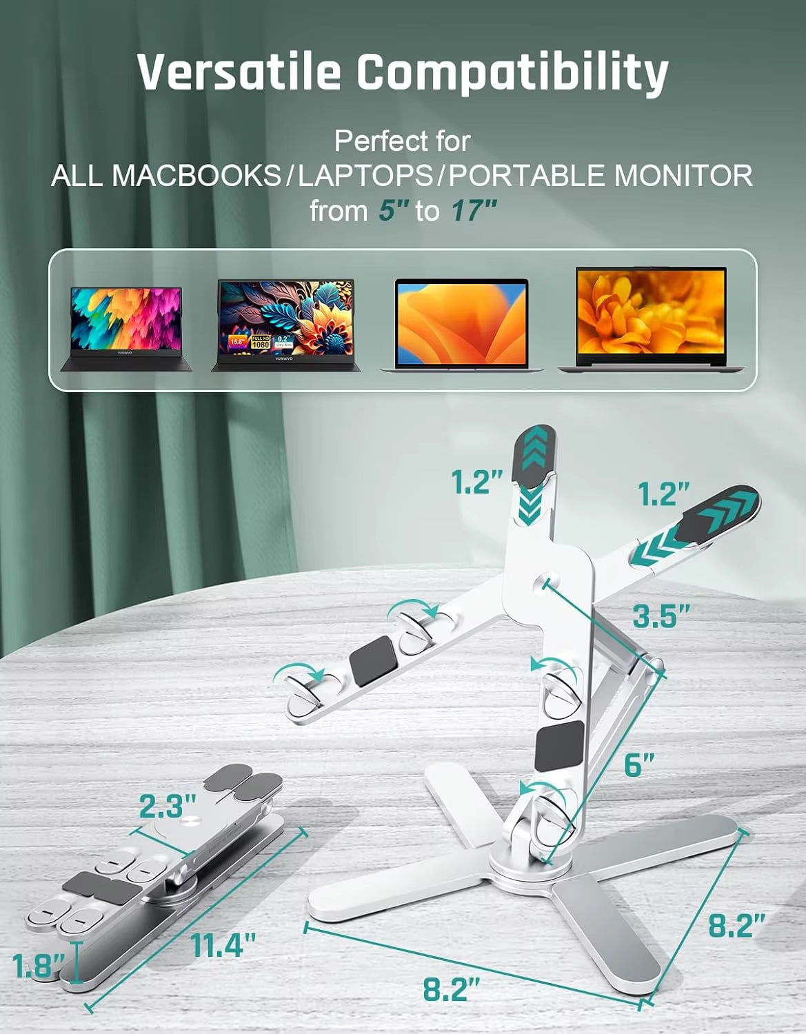 Support D'Ordinateur Portable Pliable En Aluminium Yuwvo X, Rotation À 360°, Pour Macbook Pro 13/17 Pouces, 32X8X6 Cm, Léger Et Pratique